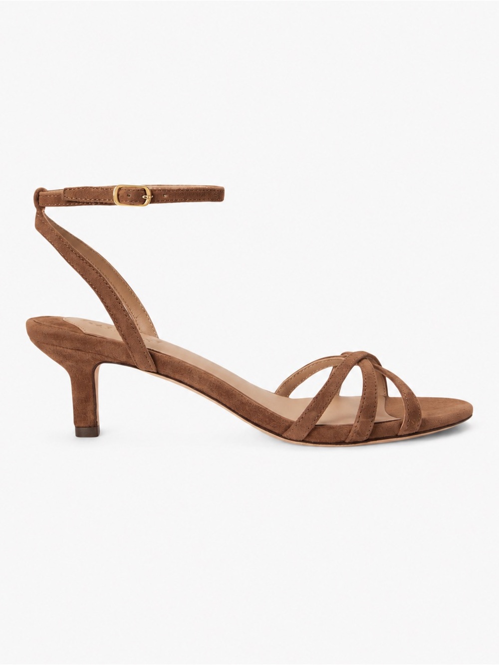 Ralph Lauren Brown Suede Strappy Ankle-Strap Kitten Heel